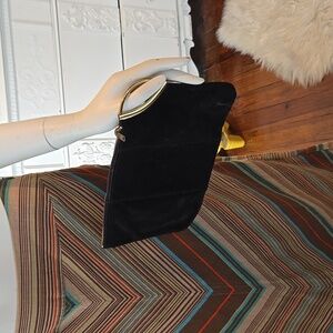 VINTAGE Elegant Black Suede Clutch with Gold Accent